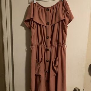 Off-Shoulder Button-Front Women’s Dress in Dusty Rose